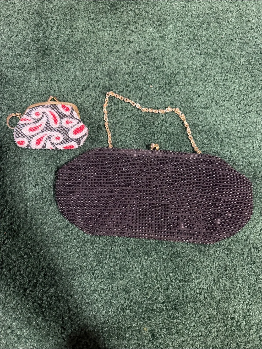 Beaded Black Evening Clutch with Floral Design